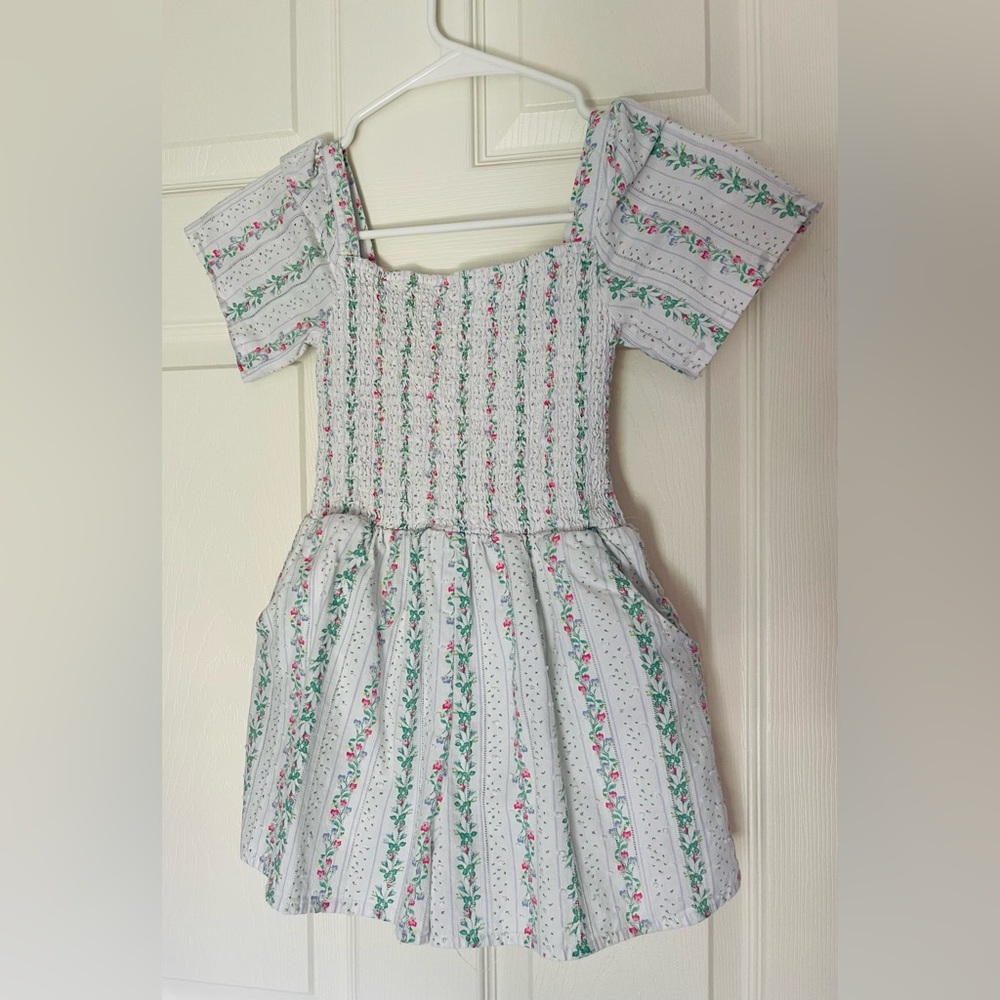 Floral Striped Dress with Puff Sleeves